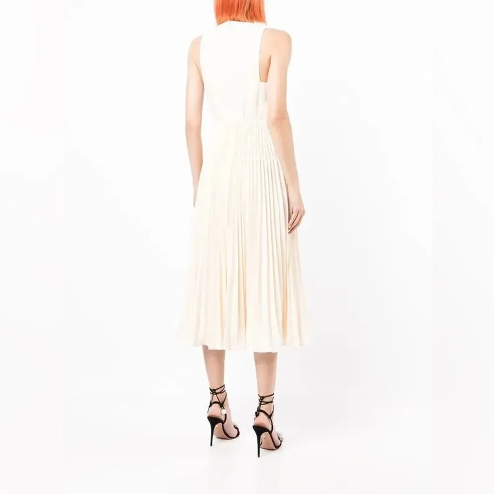 NWOT Self Portrait Scallop-Detail Mid-Length Pleated Dress Cream sz 2 - Image 3