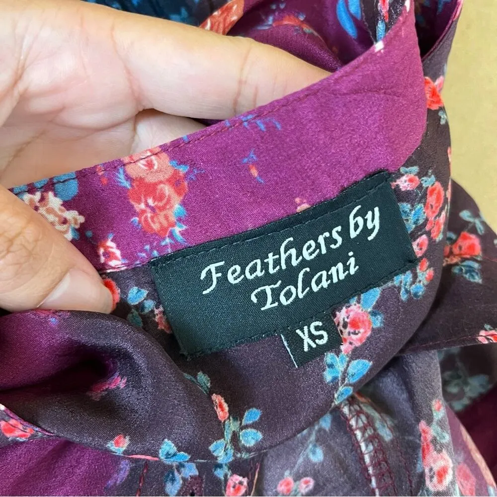 Feathers by Tolani Floral Patchwork Button Down Shirt Purple Size XS - Image 7