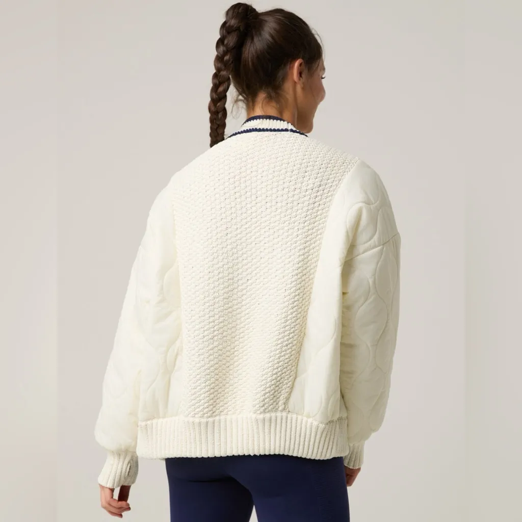 Offline by Aerie Quilted Knit Cardigan Puffer Cream Navy Oversized Sweater Cozy - Image 3