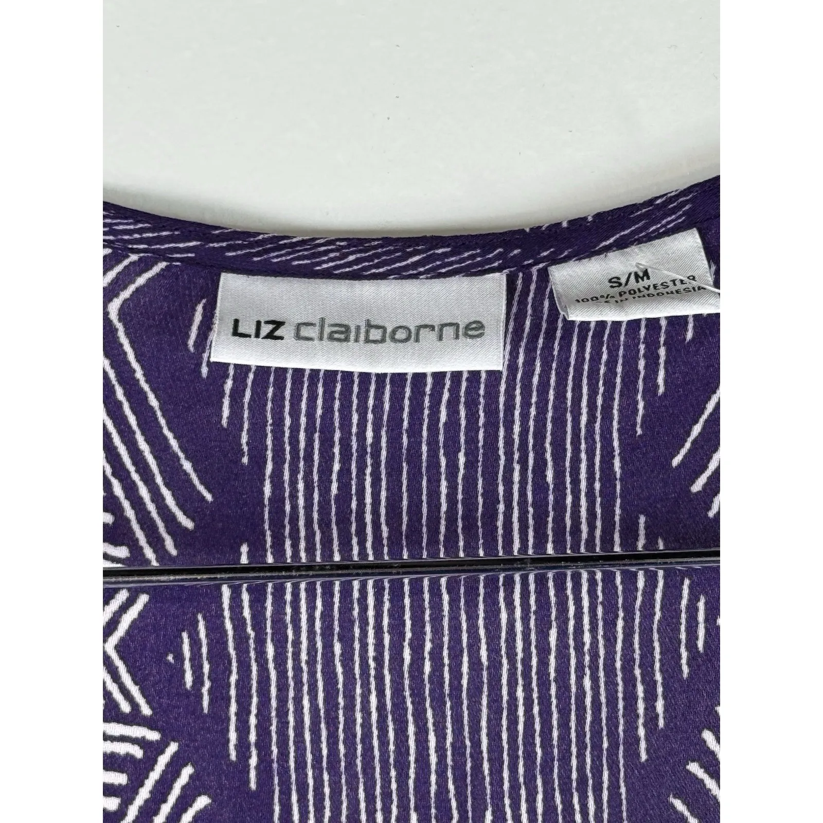 Liz CLAIBORNE Purple Diamond Print Open Front Kimono Short‎ Sleeve Top S/M - Image 4