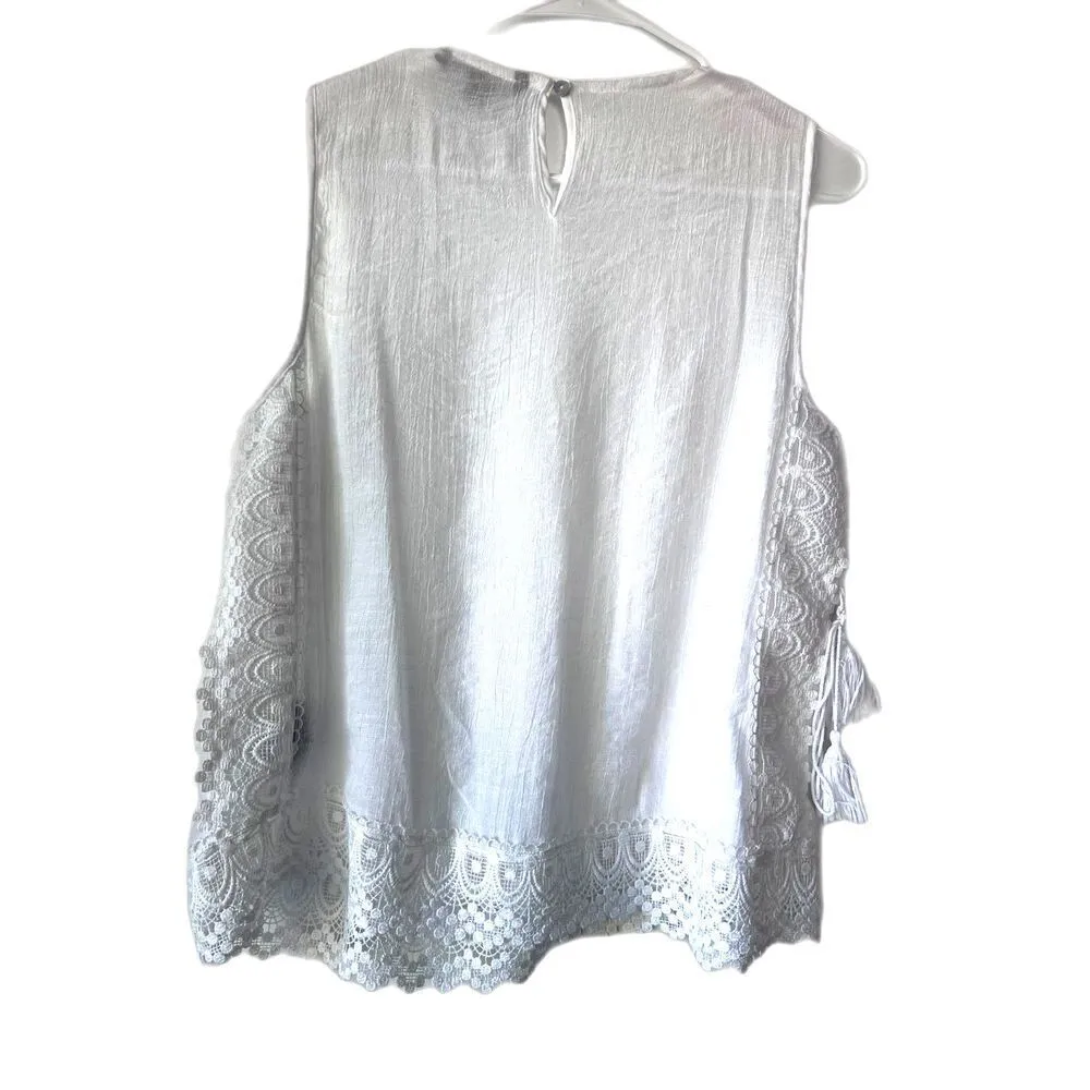 Womens Eggshell White Lace Sleeveless Shirt Top bohemian embroidered size S. - Image 5