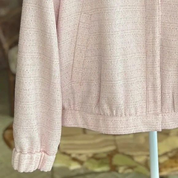Nine West Femme Bomber Jacket Pink Tweed Textured XL Spring Lightweight Casual - Image 5
