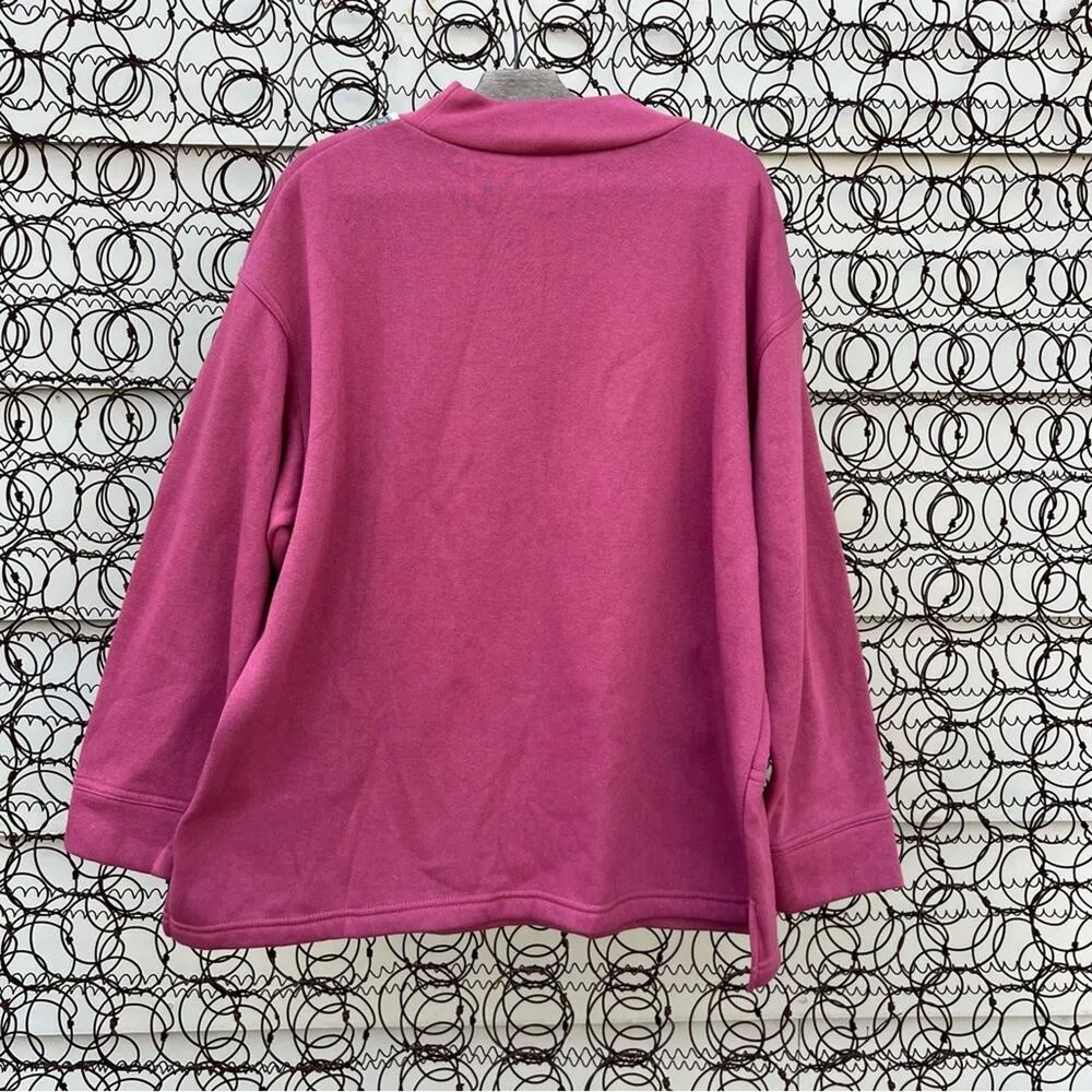 90s Cervelle Pink white color block floral embroidered grannycore sweatshirt 1X - Image 2