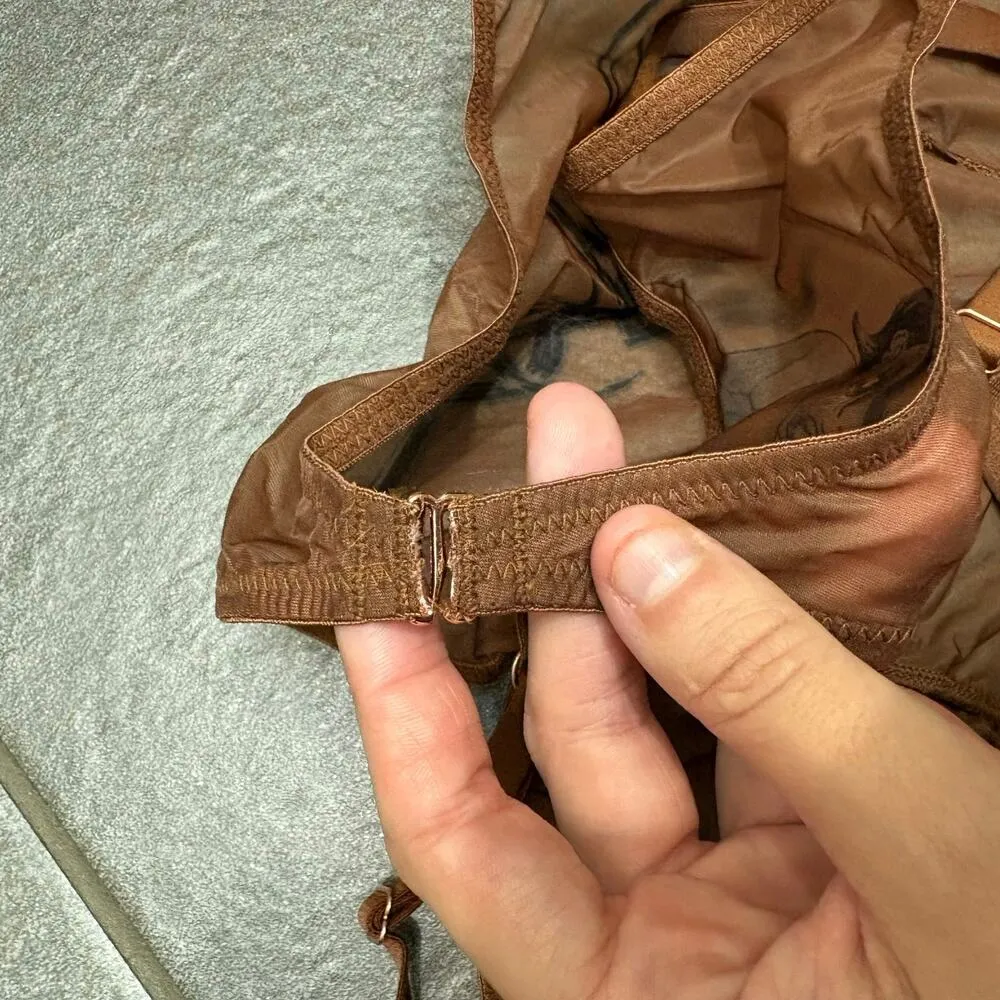 Savage X Fenty Tattooed Tricot Knit High Neck Bra Brown Sugar 32C Soto Girl Size undefined - Image 10