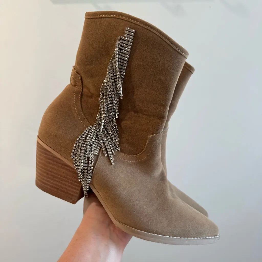 Oasis Society The Rowan Rhinestone Fringe Cowboy Boot Size 9 Tan - Image 2