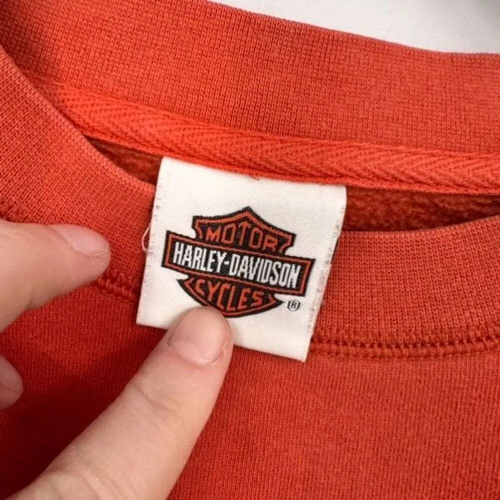 Vintage Y2K Harley Davidson Women’s‎ Orange Sweatshirt Large 3D Raised Spell Out - Image 2