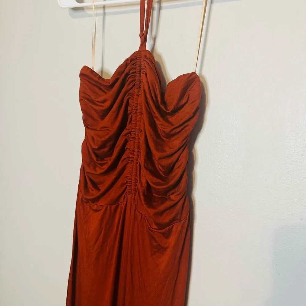 Trina Turk Lianna Cinnamon Brown Halter Neck Keyhole Wide Leg Jumpsuit Size M - Image 5