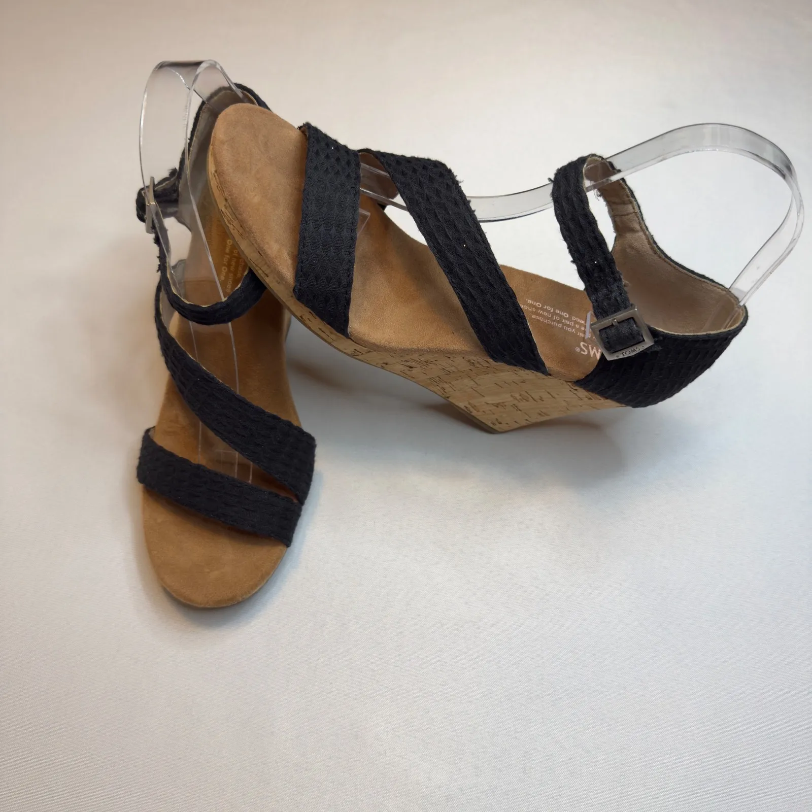 TOMS NEW Clarissa Black Espadrille Wedge Sandals Cork Sole Ankle Strap Women 8.5 - Image 3