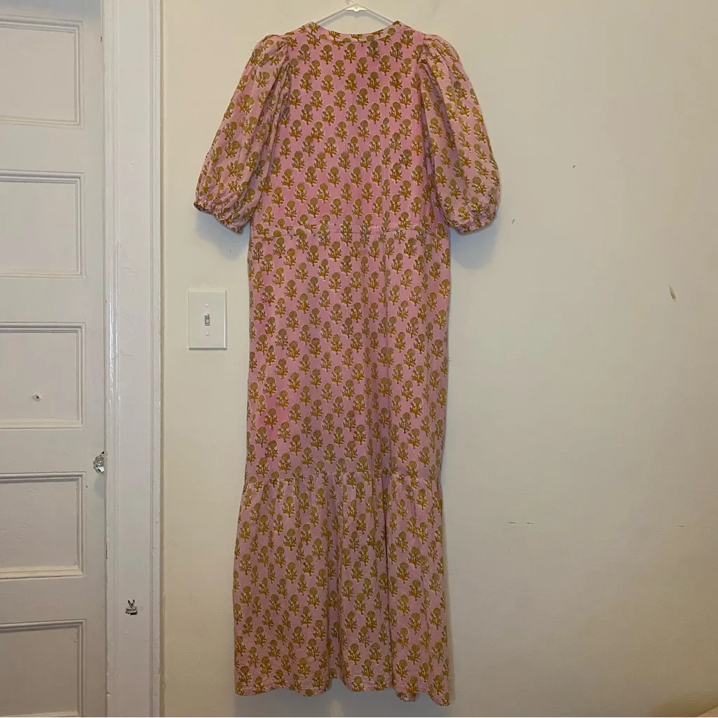 EMERSON FRY India Collection Lucy Maxi Dress Little Marigolds Pink/Orange Large Pink - Image 11