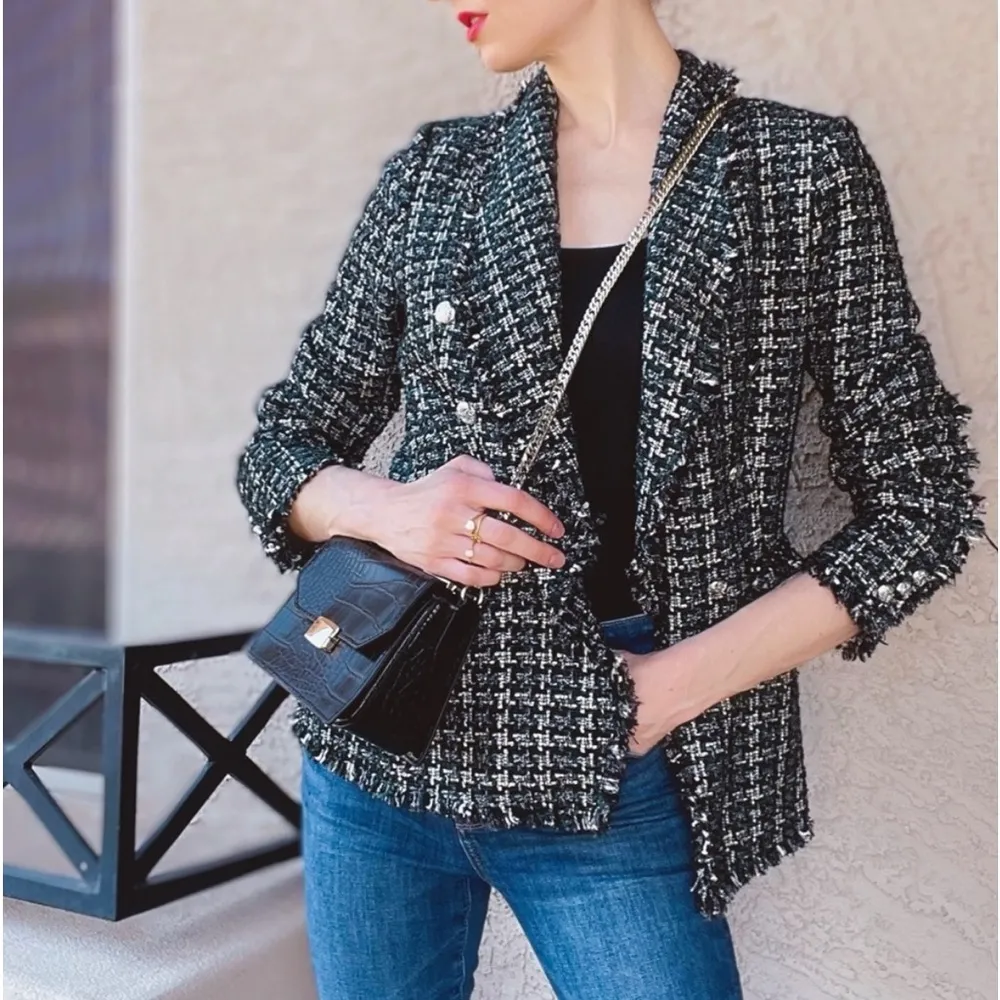 Rachel Zoe Classic Tweed Weave Texture Blazer Jacket Green/Silver Size XS NEW - Image 5