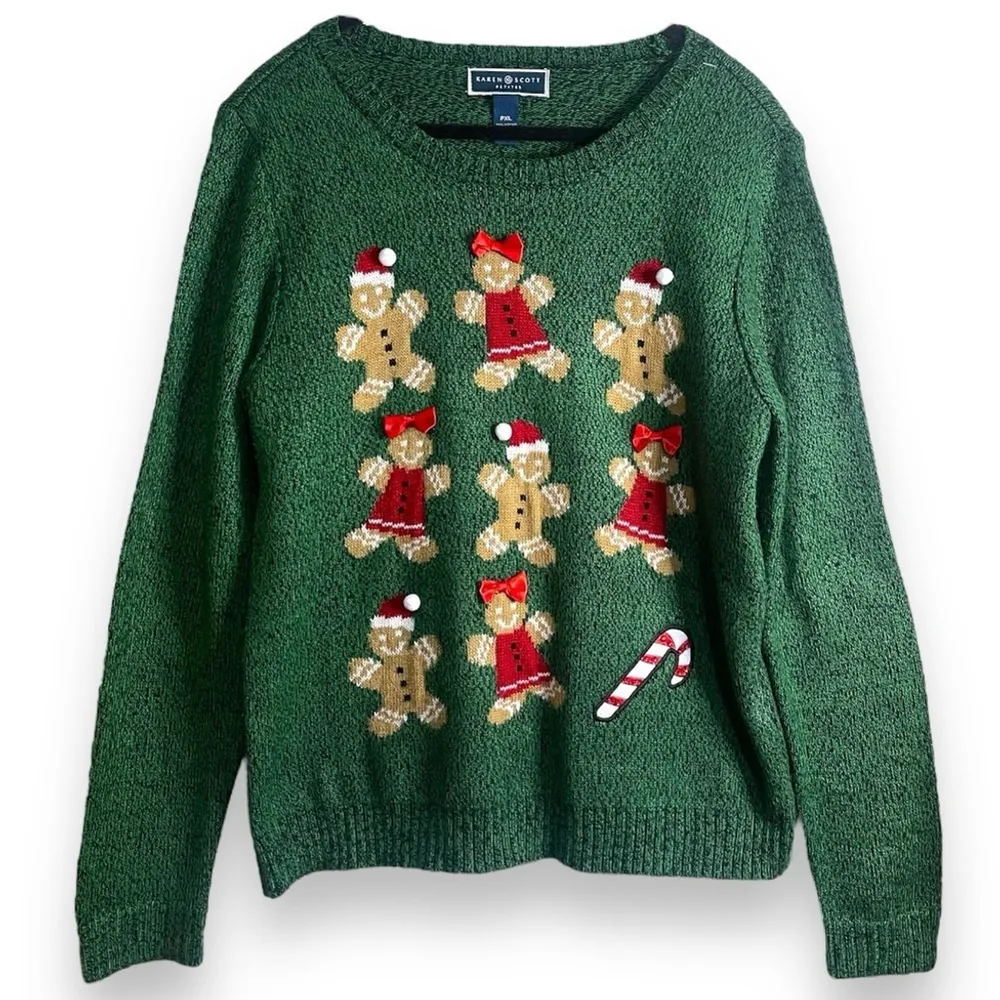 Christmas Sweater Petite XL Gingerbread Cookie Graphic Sweater Karen Scott - Image 2