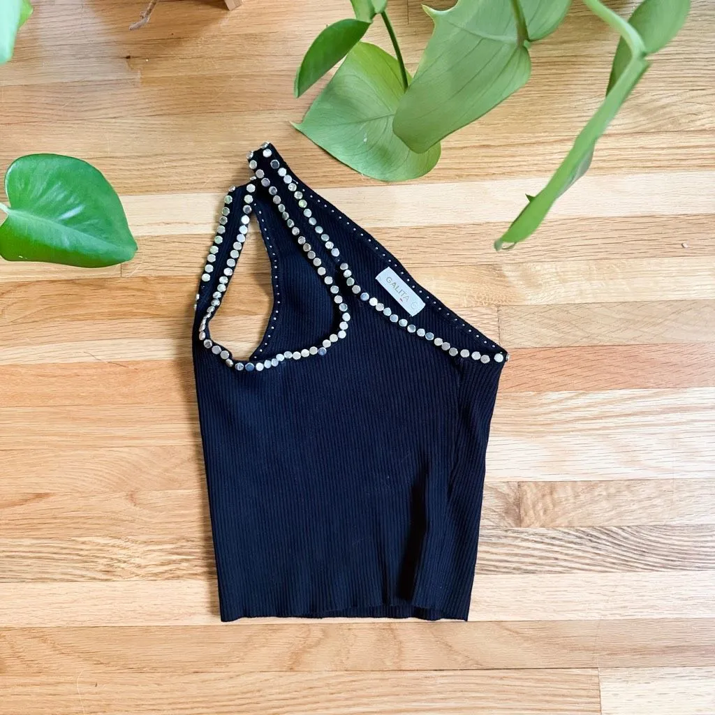 Galita Sudded Asymmetrical Cut Out Top Size S/M Black - Image 2