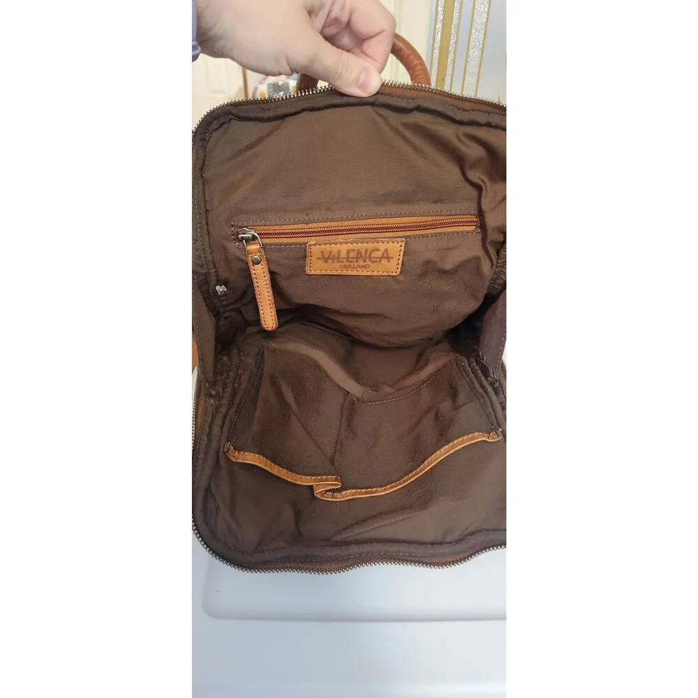 Vilenca Holland Emilia Intrecciato Woven Leather Backpack Brown - Image 6