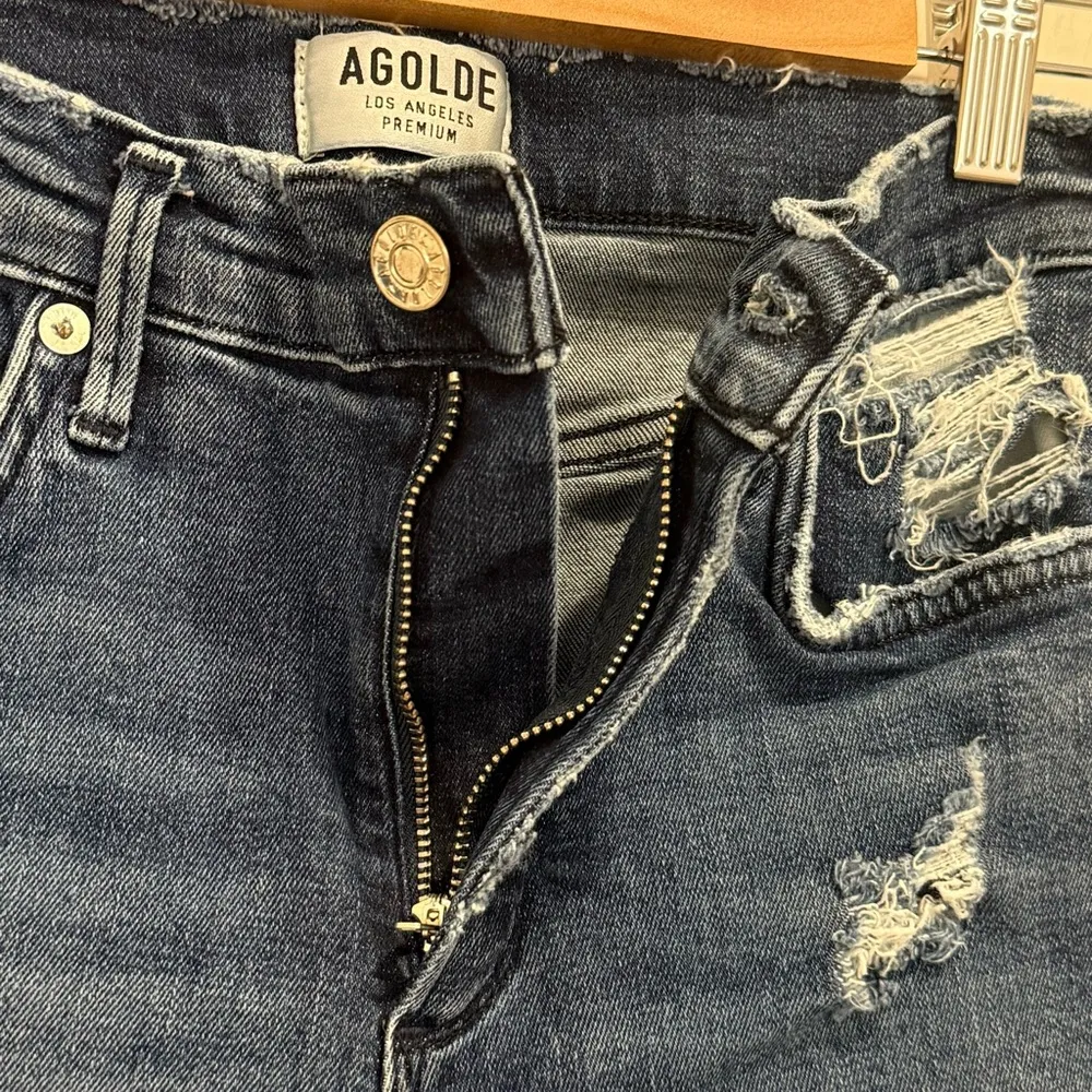 Agolde Sophie Skinny Jeans High Rise Cropped Distressed Dark Wash Blue Size 27 - Image 7