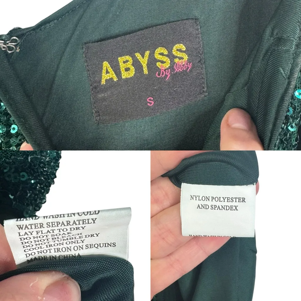 ABYSS BY ABBY Boston Gown Green‎ Sequins Off Shoulder Long Train Pageant Small S - Image 5