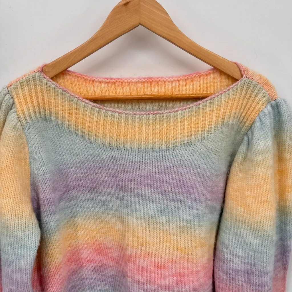 Design365 Boat Neck Sweater Womens XL Rainbow Knit Wool‎ Blend Puff sleeve Pink - Image 2