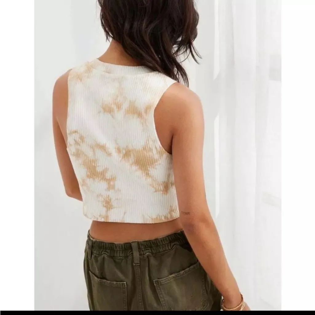 Aerie Rebel Cropped Tan & White Tie Dye Tank Top - Image 2