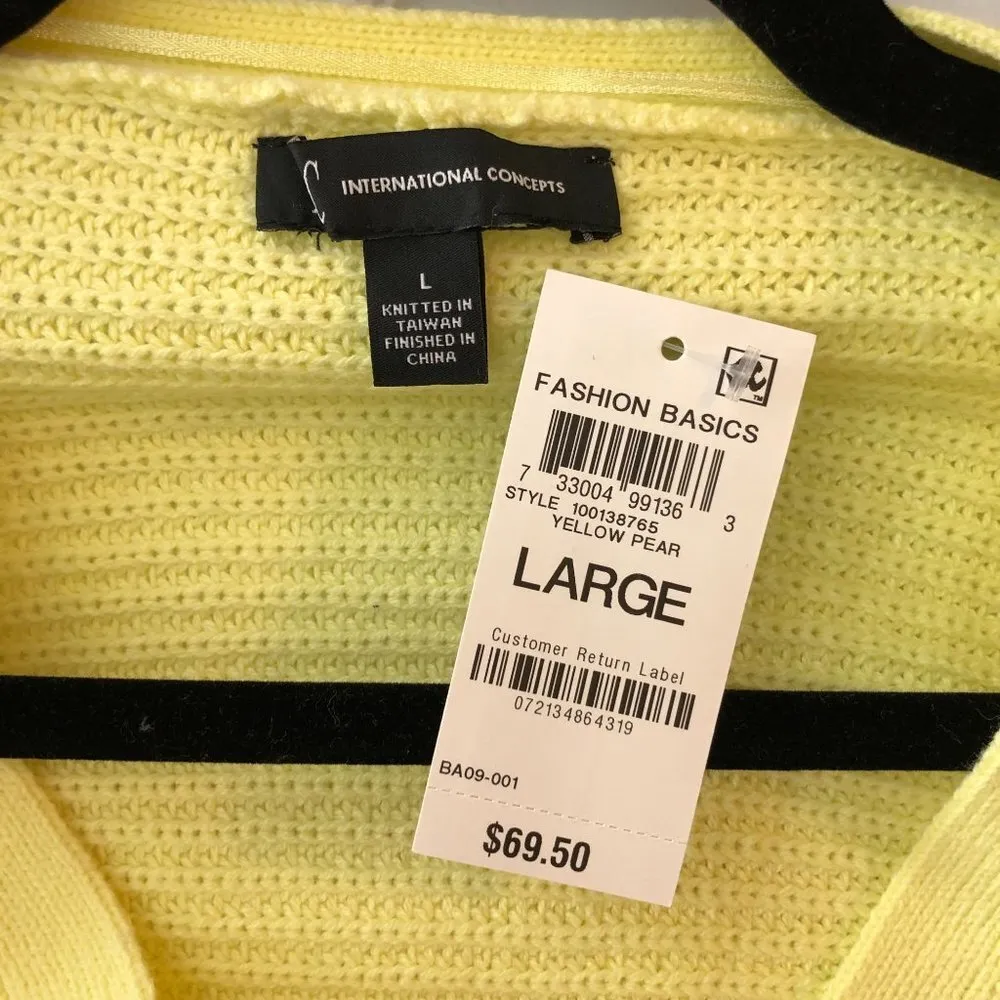 INC Womens Sweater Faux Wrap Surplice Neckline Chunky Knit Yellow L - Image 3