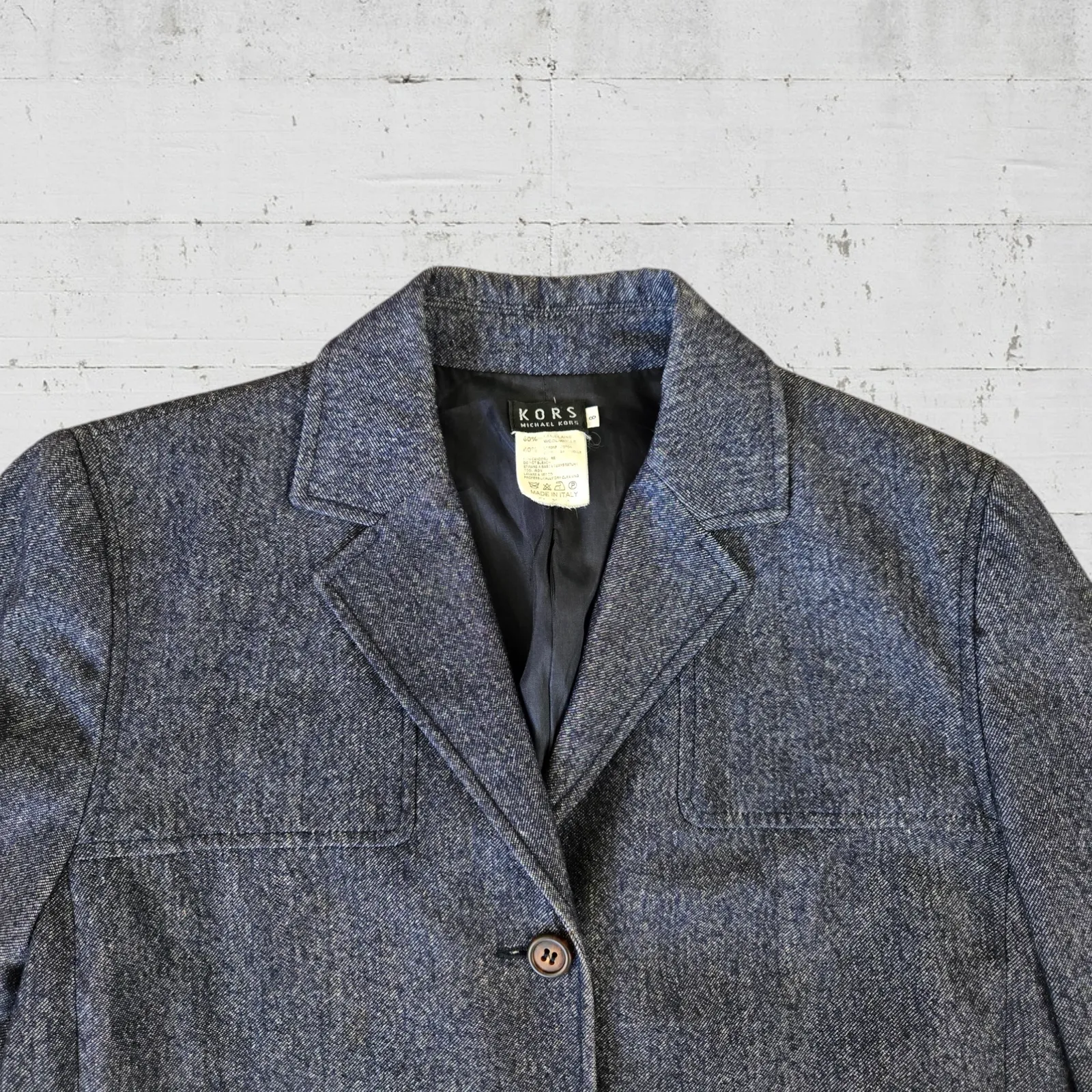 Vintage 90s Michael Kors Navy Wool Blend Chambray Single Breasted Jacket Size 8 - Image 5