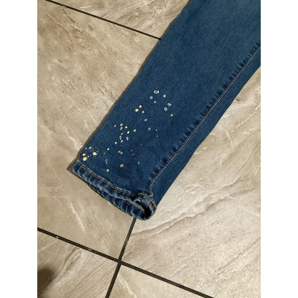 Social Standard Womens Sparkle Splatter High Rise Skinny Jeans Medium Wash 28 Blue - Image 4