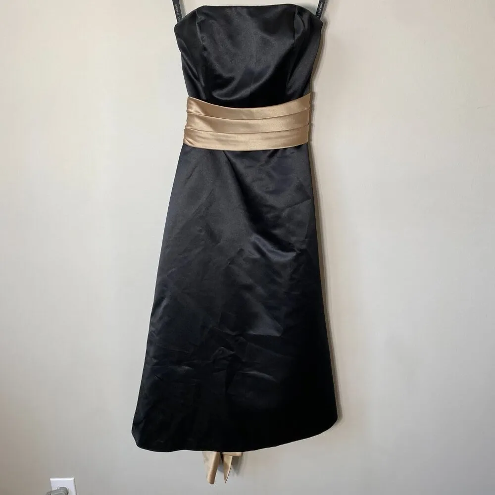 Bill Levkoff Women's Sz 6 Strapless Belted Sash Evening Formal Midi Dress Black - Image 5