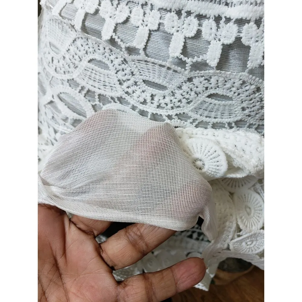 Bolaiya Sheath Dress Womens Small White Hollow Out Lace Long Sleeve Mock Neck - Image 14