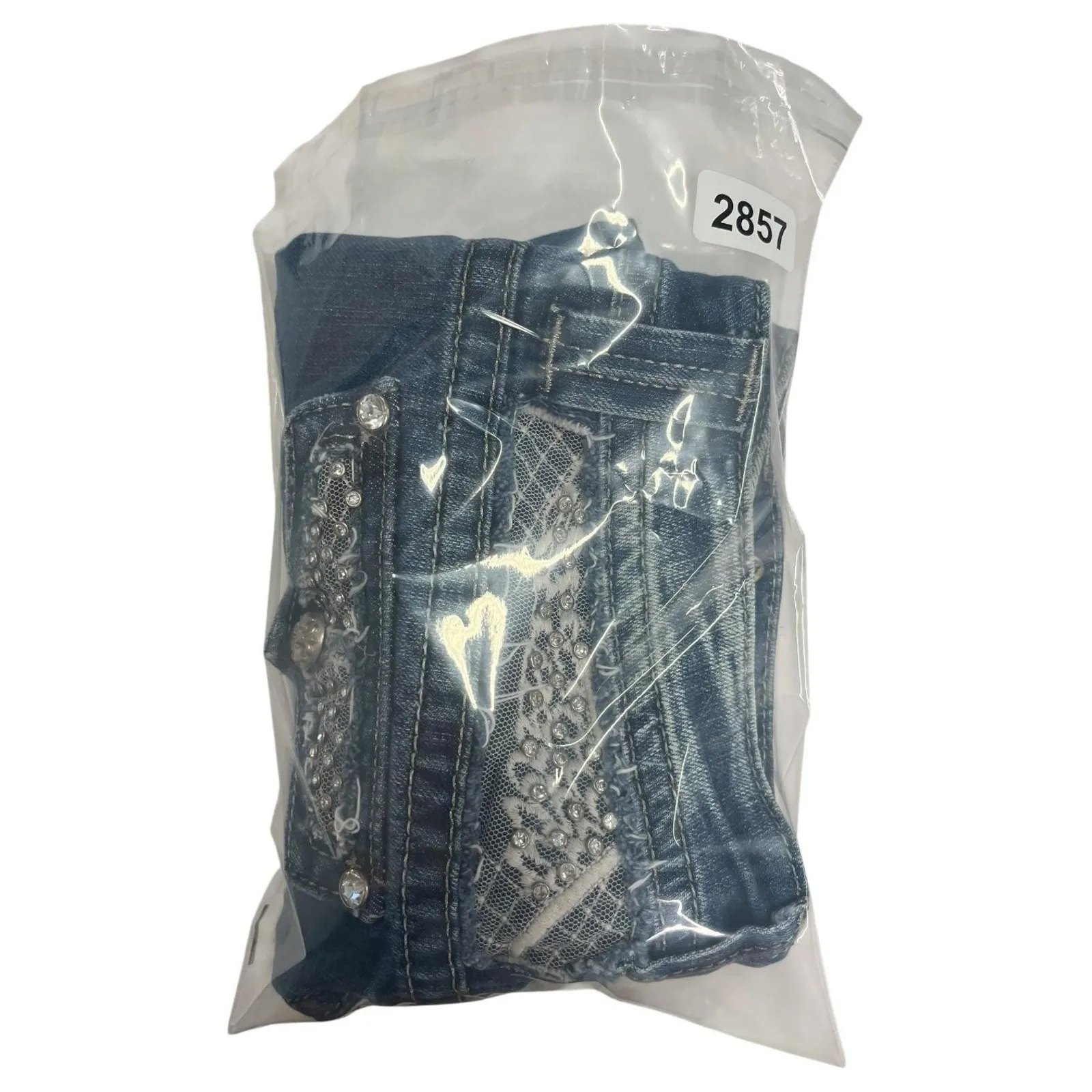 Miss Me Shorts Womens 28 Blue Denim Lace Rhinestone Embellished Medium Wash Jean - Image 14