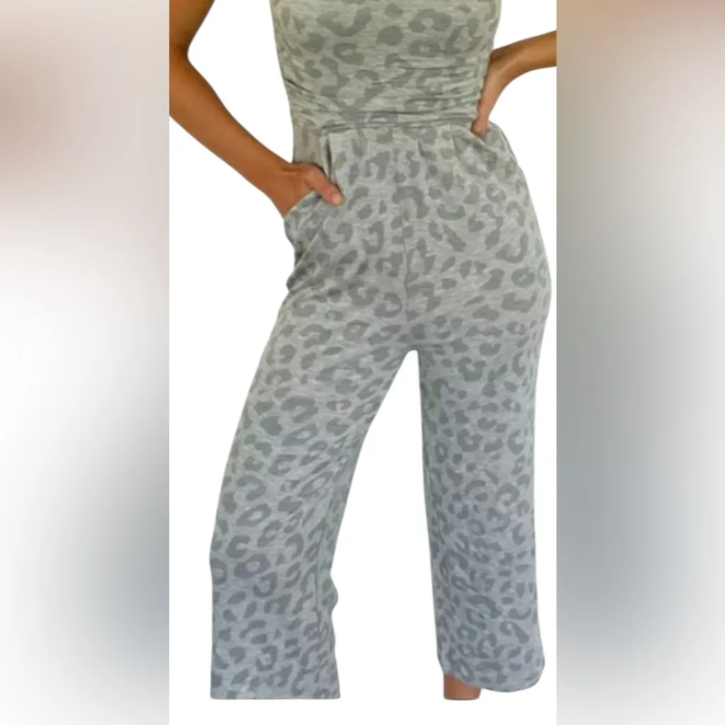 Antistar Gray Leopard Print Halter Jumpsuit Super Soft Medium - Image 3