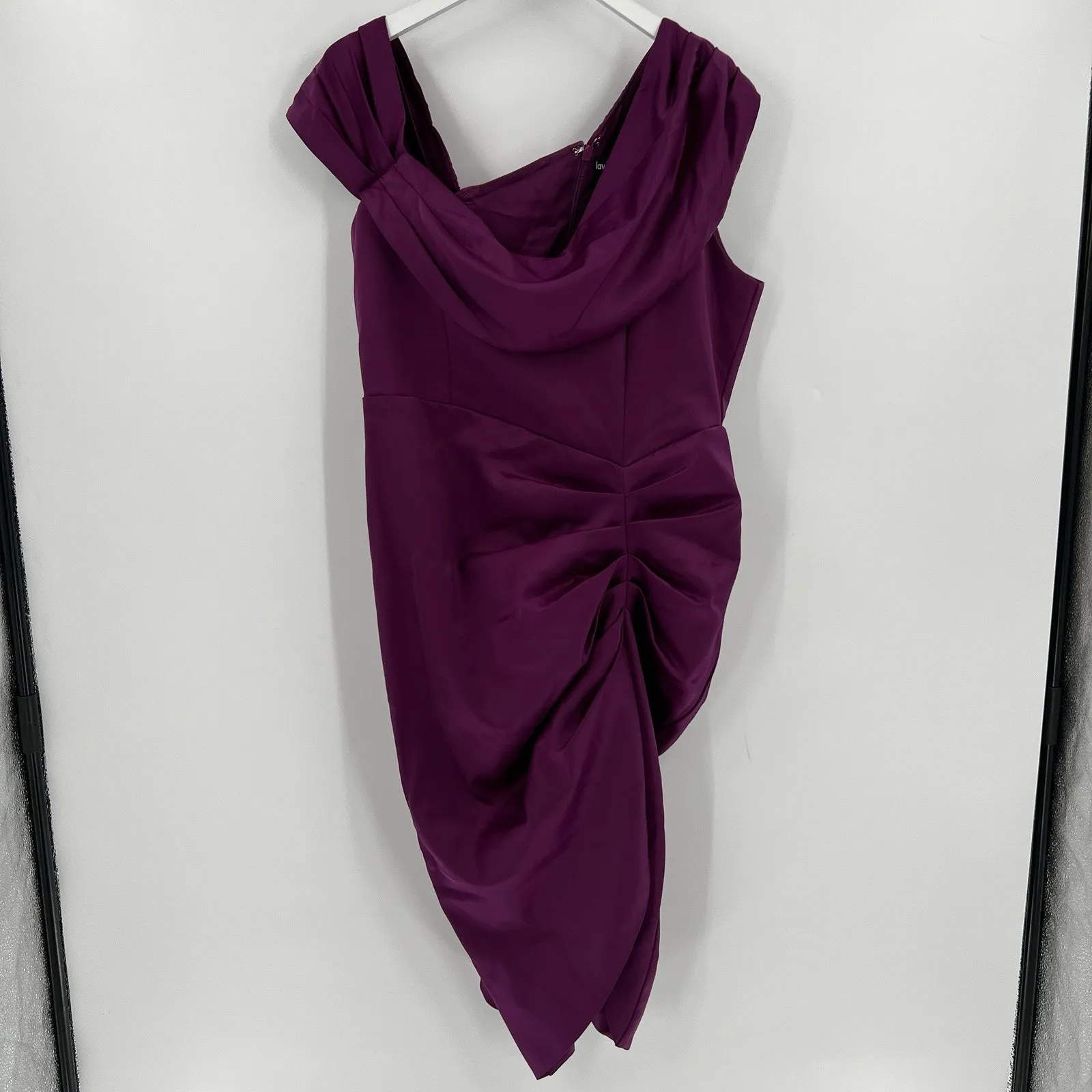 Lavish‎ Alice Mya Midi Dress Off Shoulder Cocktail Satin Ruched Purple Size 14 - Image 4