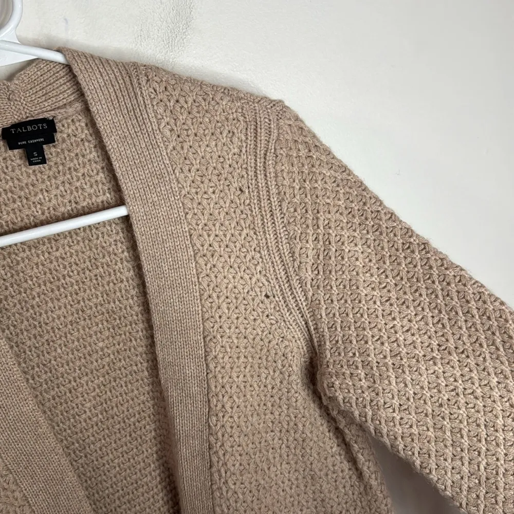 Talbots Tan Pure Cashmere Open Front Knit Longline Cardigan Sweater Size S - Image 4