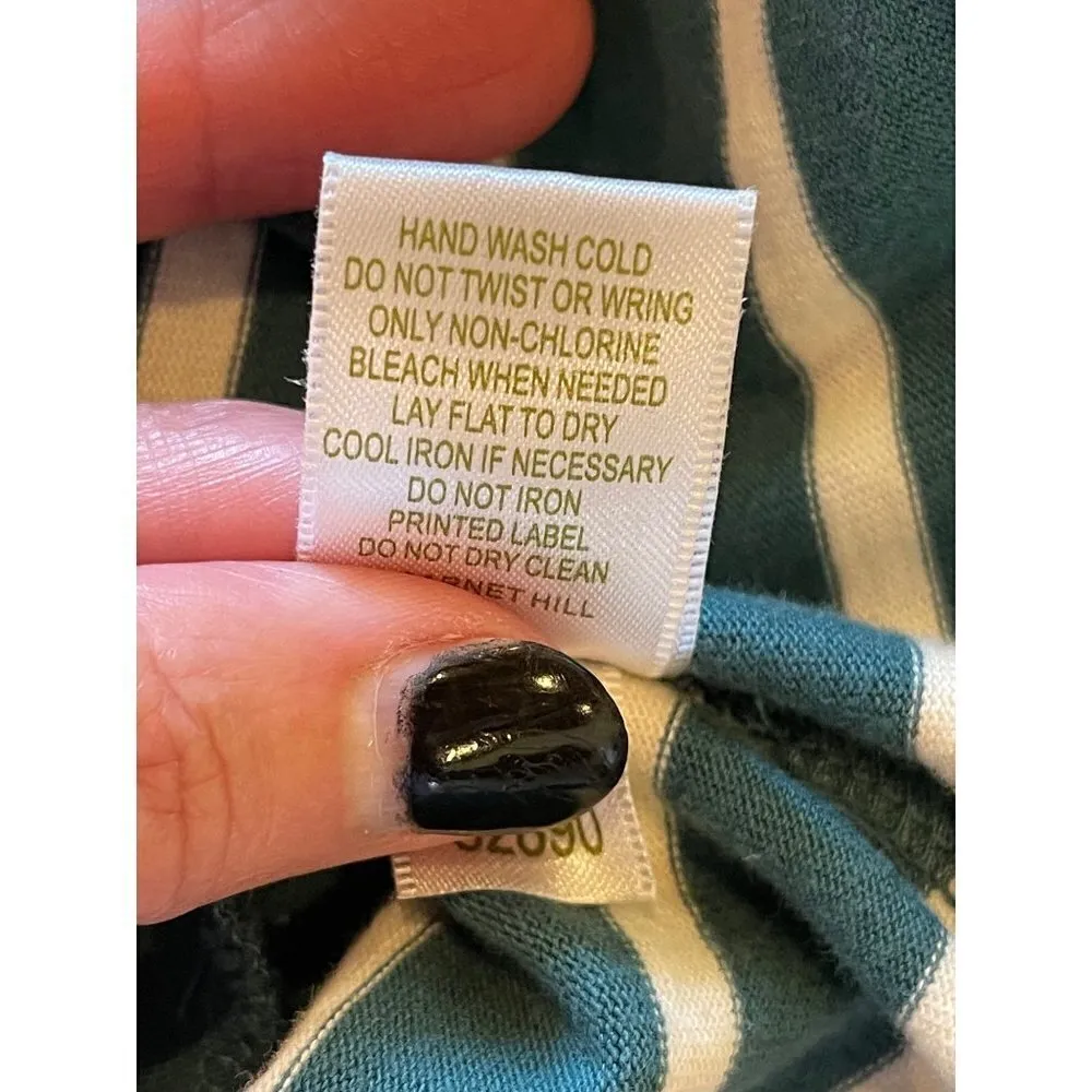 Garnet Hill Dark Green And White Striped Jeweled Neckline Long Sleeve Top Size M - Image 7