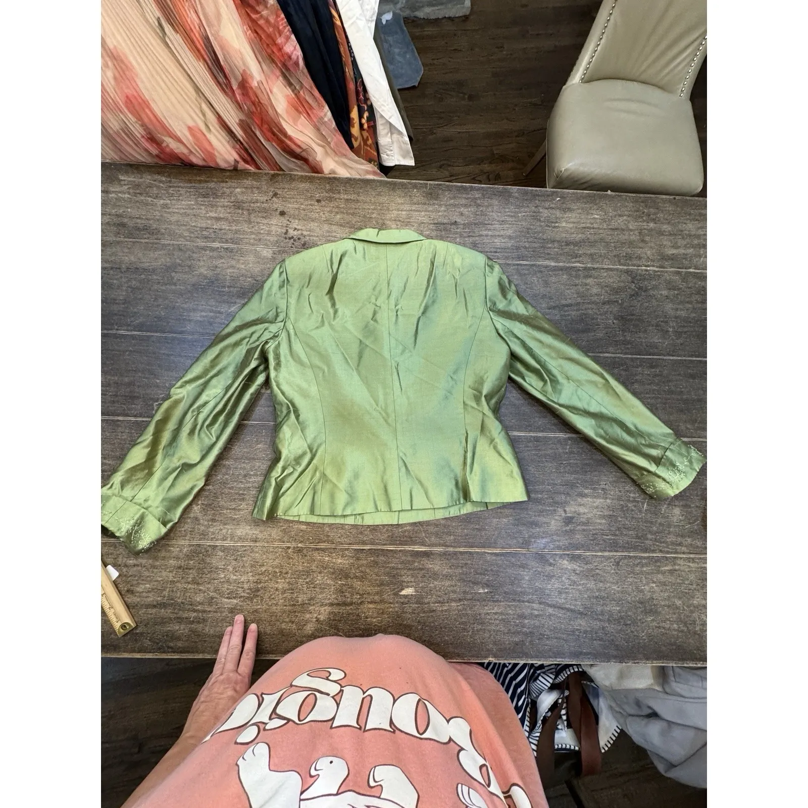 Kay Unger 100% Silk Green Satin Skirt Suit Set Y2K Dynasty Glam Sz 14 Wedding - Image 11