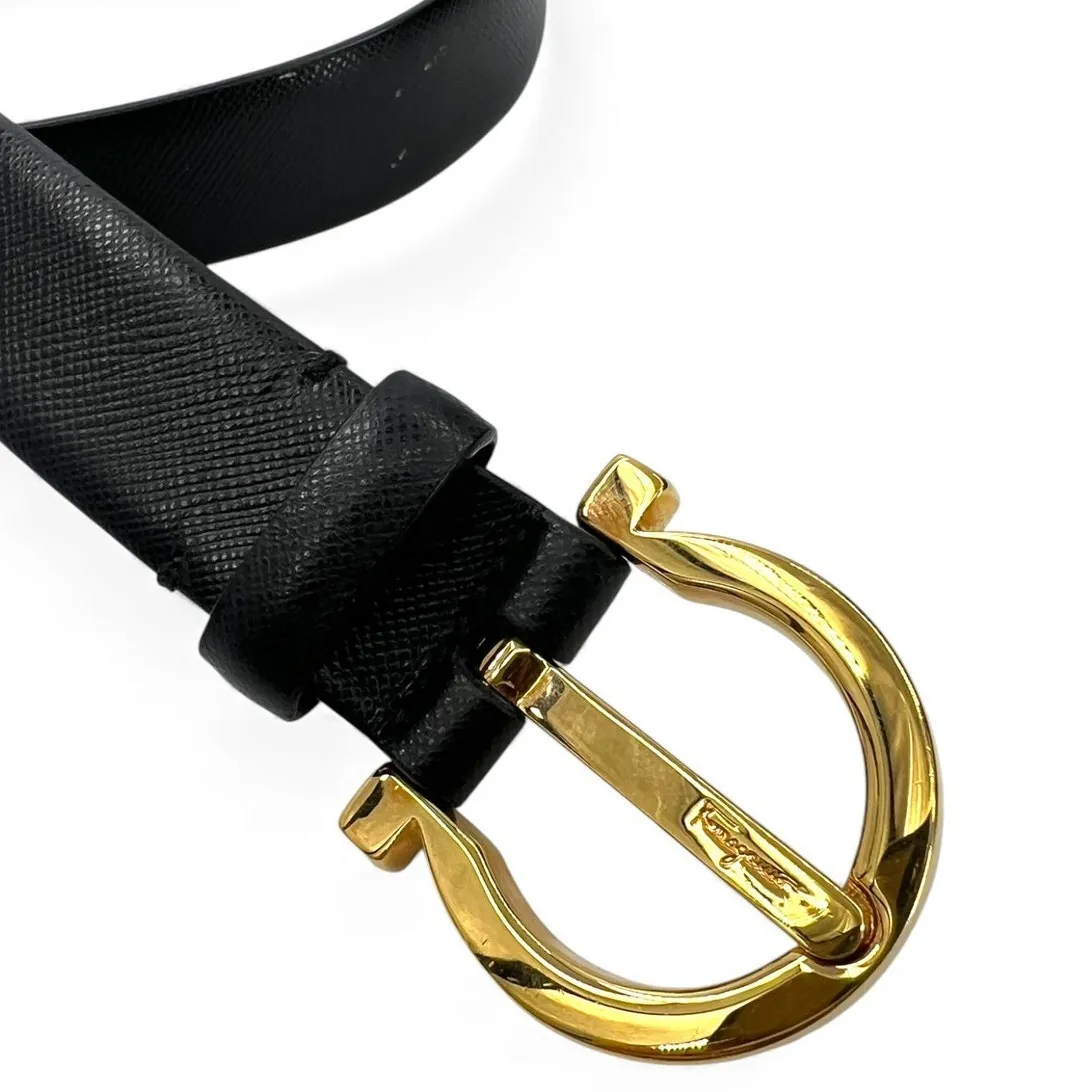 Salvatore Ferragamo Gancini belt gold black classic logo luxury womens XS 24-26 - Image 2