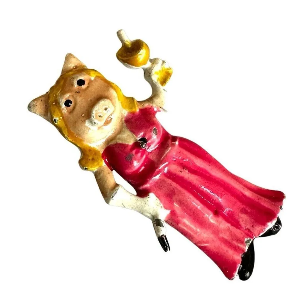 Vintage Miss Piggy Enamel Gown & Champagne Glass Pin Pink - Image 3