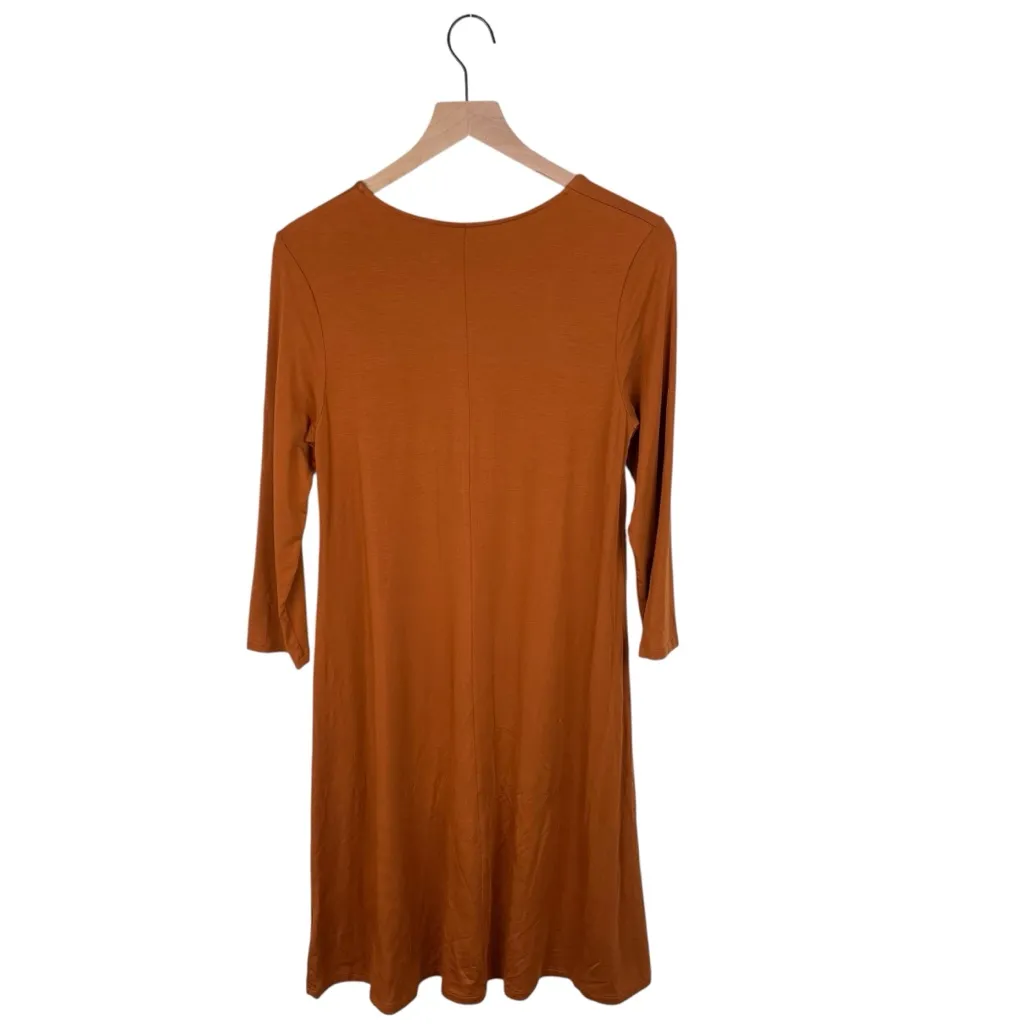 Garnet Hill Seamed Knit Trapeze Dress Women's Size Small Burnt Orange Solid Fall - Image 2
