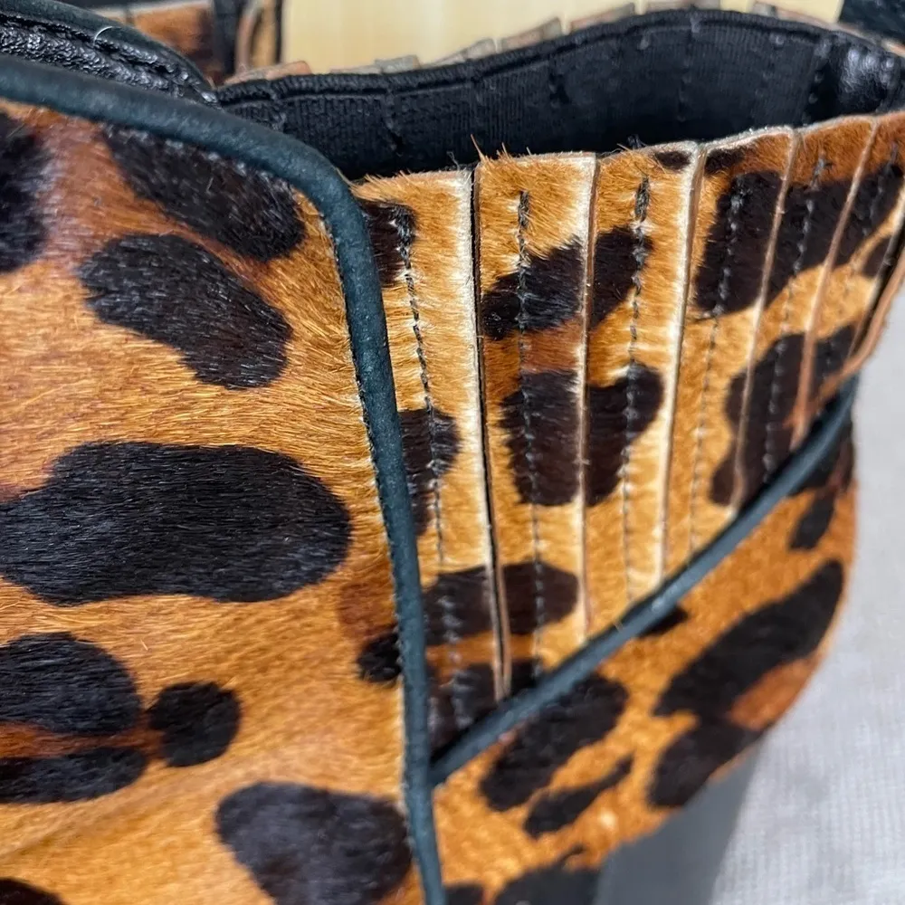 SCHUTZ Leopard Print Fur Booties Size 5 - Image 3