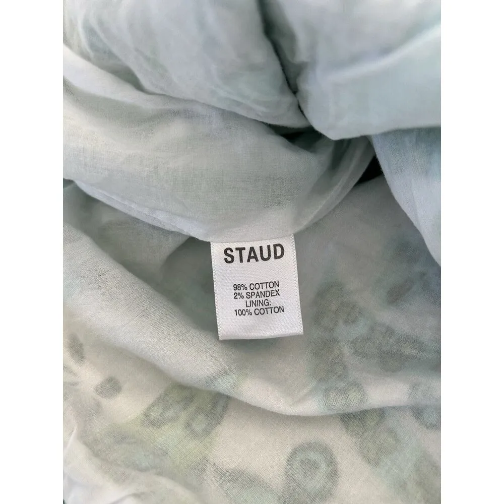 Staud Carolina Ruffle Mini Dress Paisley Butterfly Print White Green Size 2 - Image 5