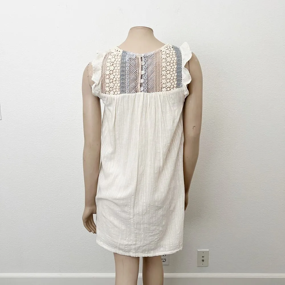 [Anthropologie] Eri + Ali Beige Crochet Flutter Sleeve Flowy Shift Dress Sz XXS - Image 2