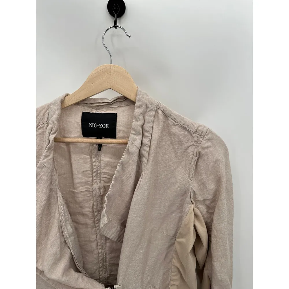Nic + Zoe Jacket Women MEDIUM Tan Cream Long Sleeve Zip Front Linen Blend - Image 4