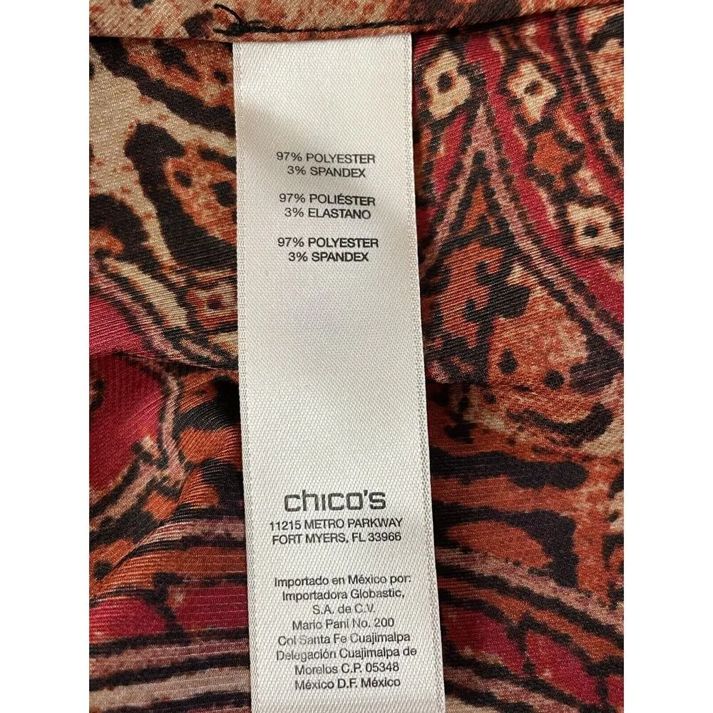 CHICOS Paisley Satin Sequin Neck Blouse Size 2 US 12 Tie Hem Blouse Top Dressy - Image 9