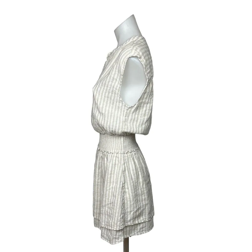 Rails White Beige Angelina Dune Stripe Linen Smocked Button Tiered Dress Size XS - Image 2