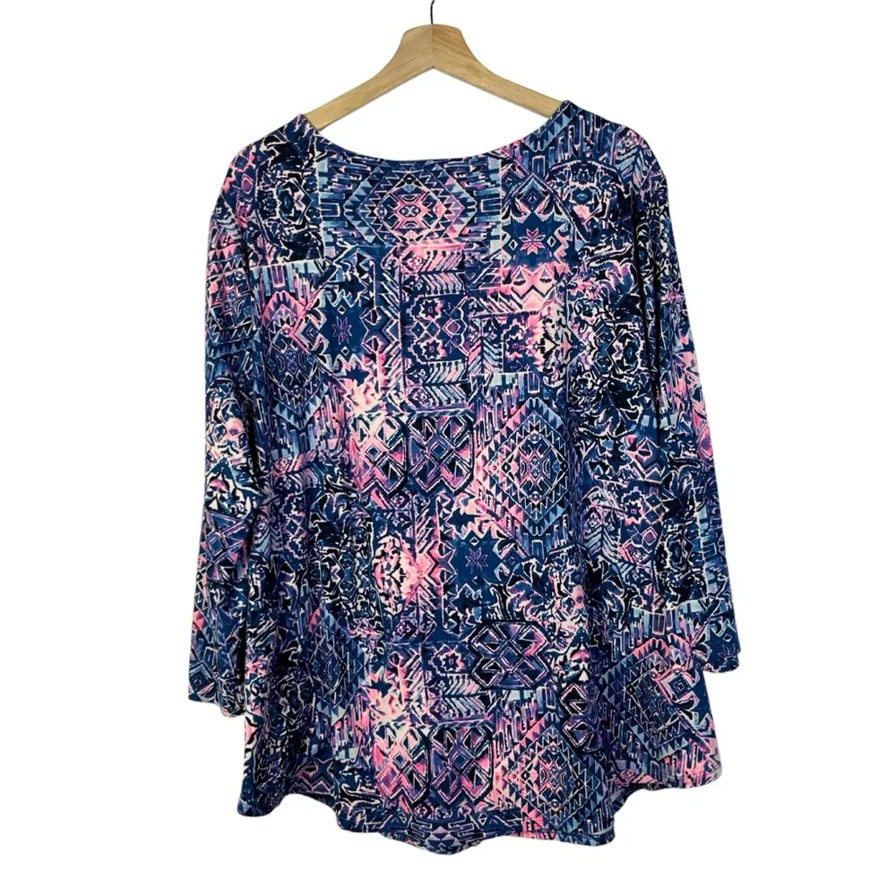 Moa Moa Blue & Neon Pink Printed Long Sleeve Top 3X - Image 2