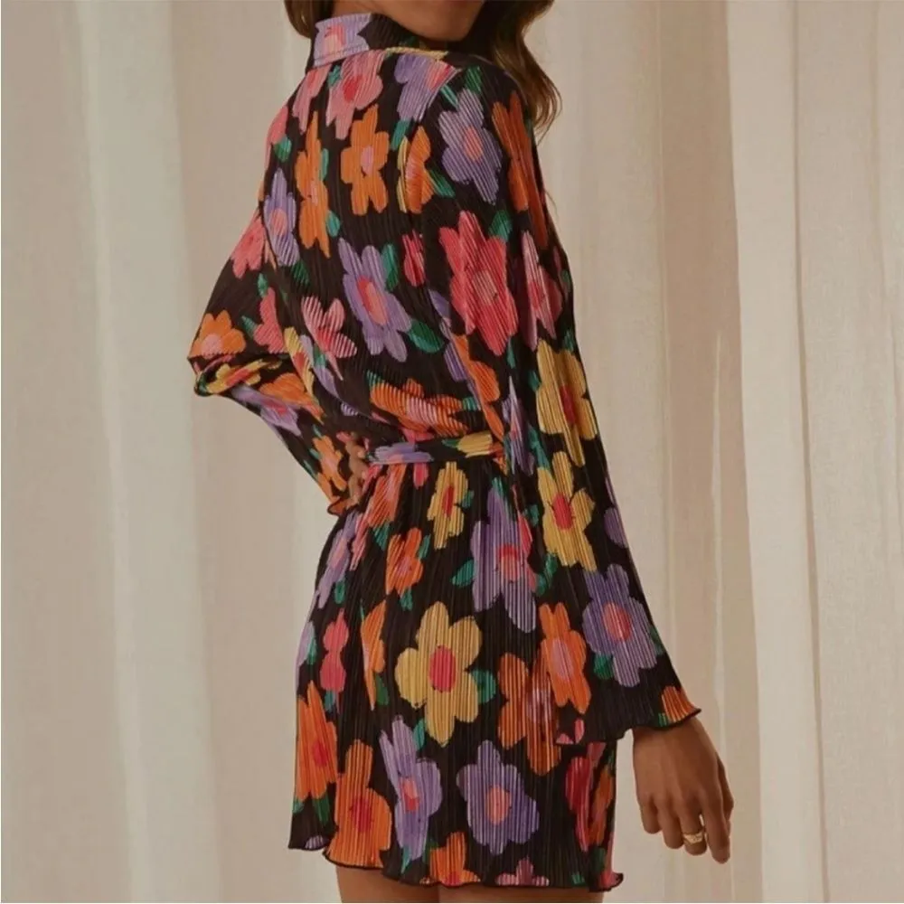 Peppermayo | Soho Chic Shirt Pleated Dress Floral Noir Bloom, Women's US 4 - Image 3