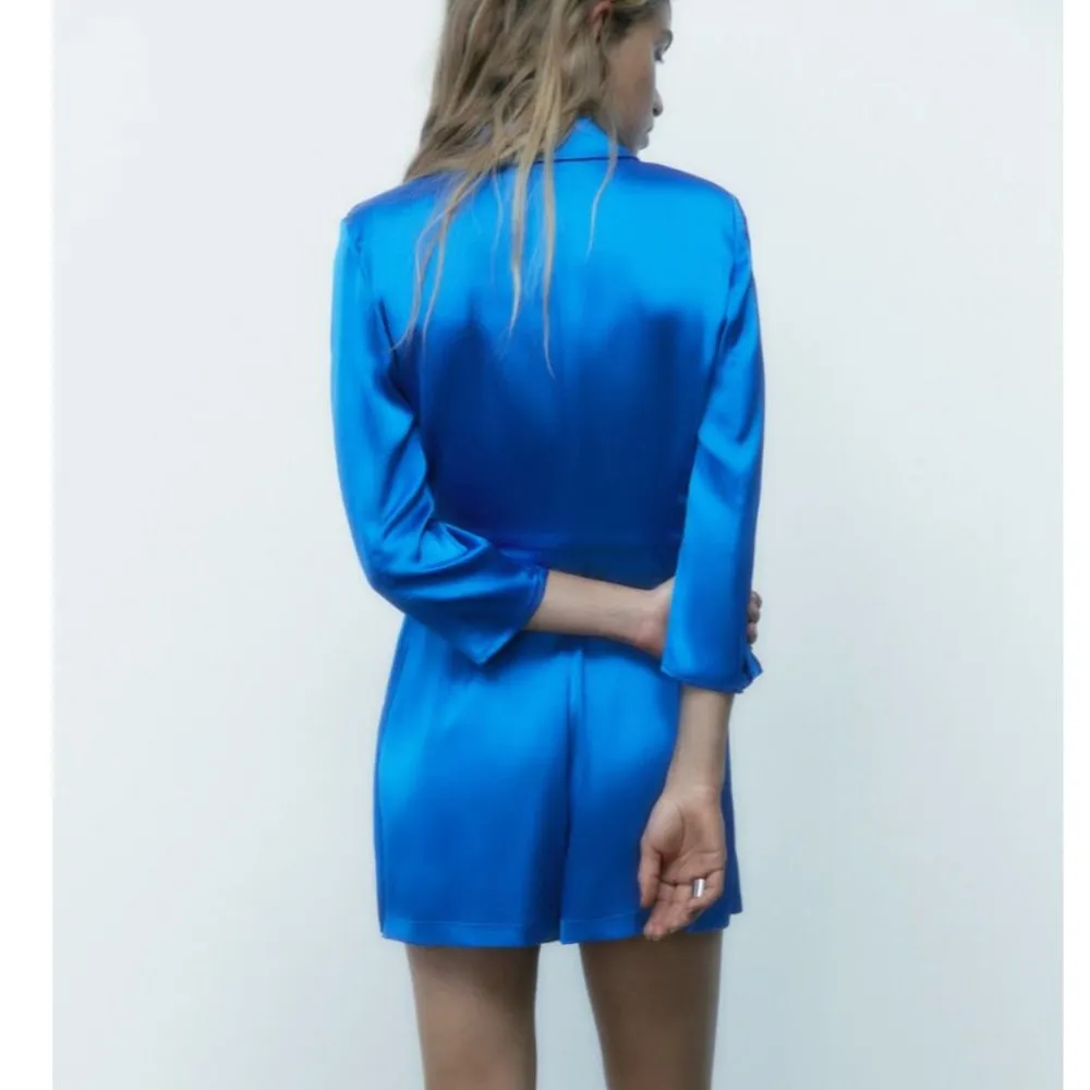 NWT ZARA CROSSOVER SATIN BLAZER-STYLE PLAYSUIT BLUE BLOGGERS FAV - Image 6