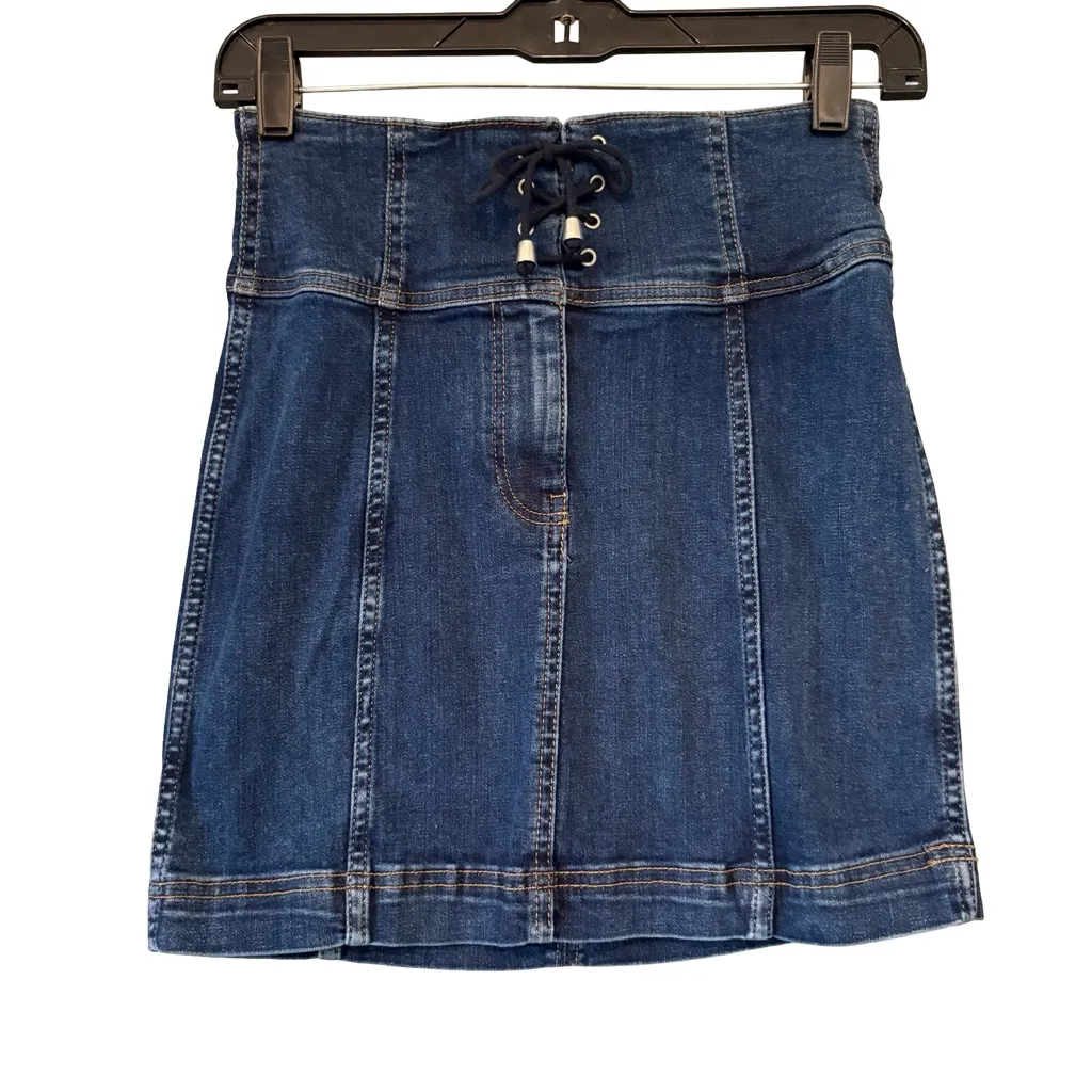 Free People Modern Femme Denim Corset Mini Skirt, Sz 2 Blue - Image 4