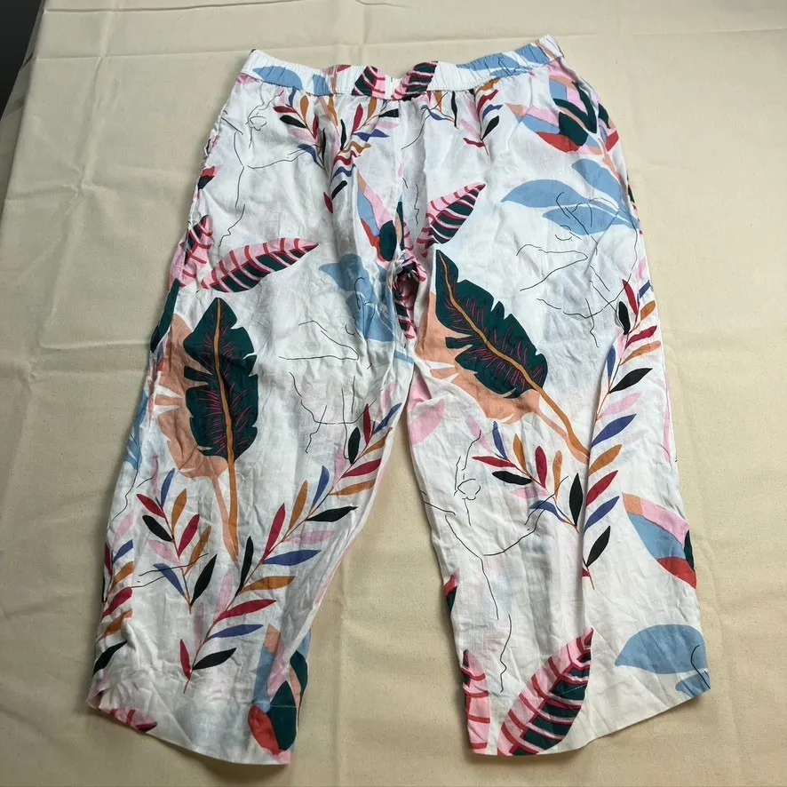 Cynthia Rowley Linen Tropical Leaf Print‎ Wide Leg Crop Pants Women's Size 2X - Image 12