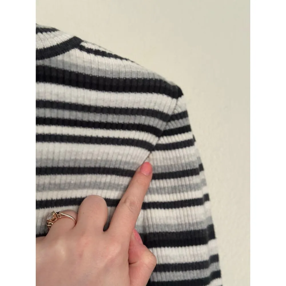 Vintage Y2K M GAP Ribbed Knit Cotton Turtleneck Sweater Neutral Stripes Striped - Image 8