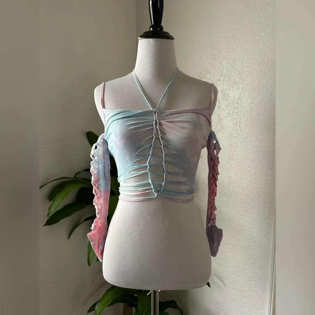 Dolls Kill SUNSET TRIPPY TOP AND GLOVES SET - PINK XS - Image 2