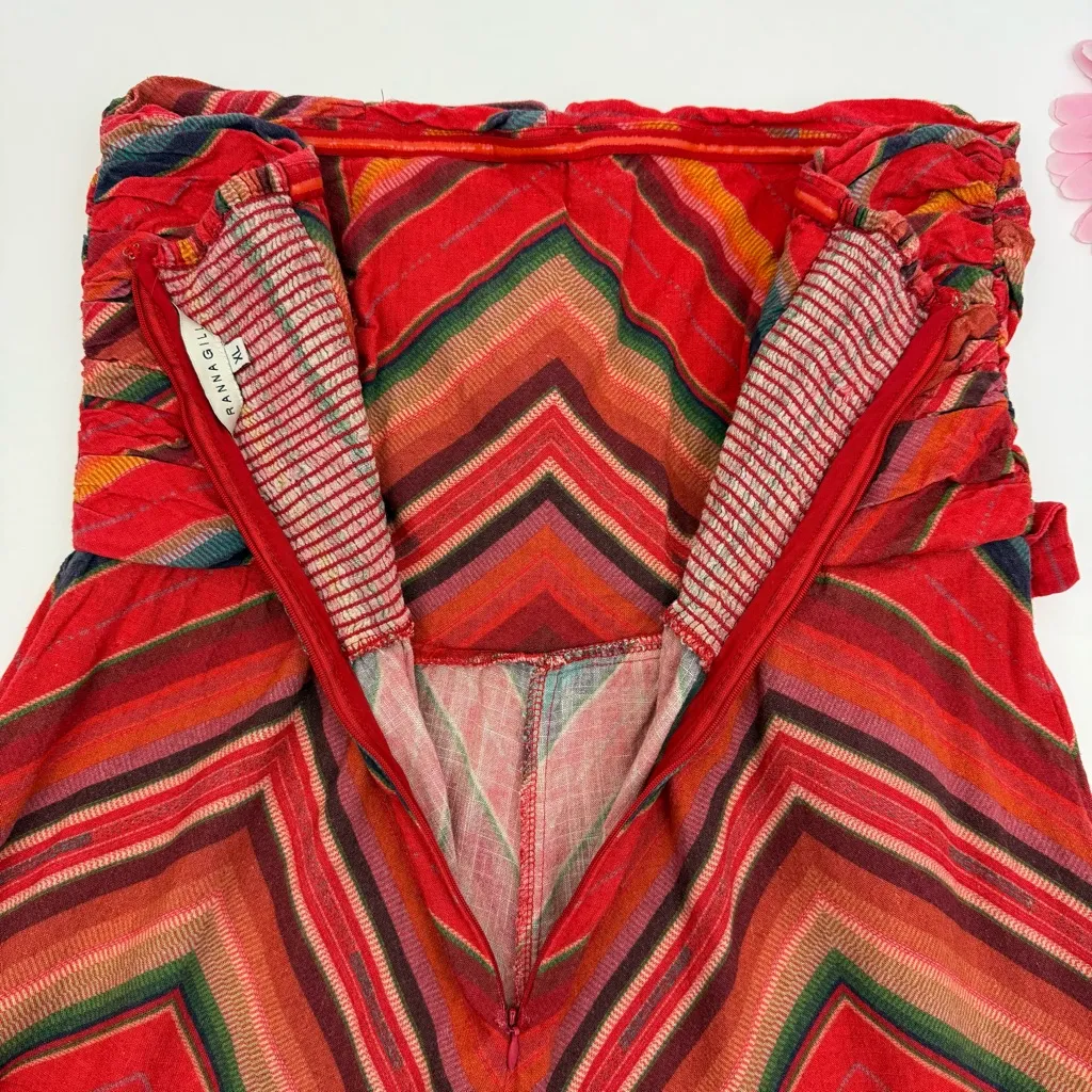 Ranna Gill X Anthropologie Strapless Ruffled Jumpsuit Wide Leg Southwestern Boho - Image 11