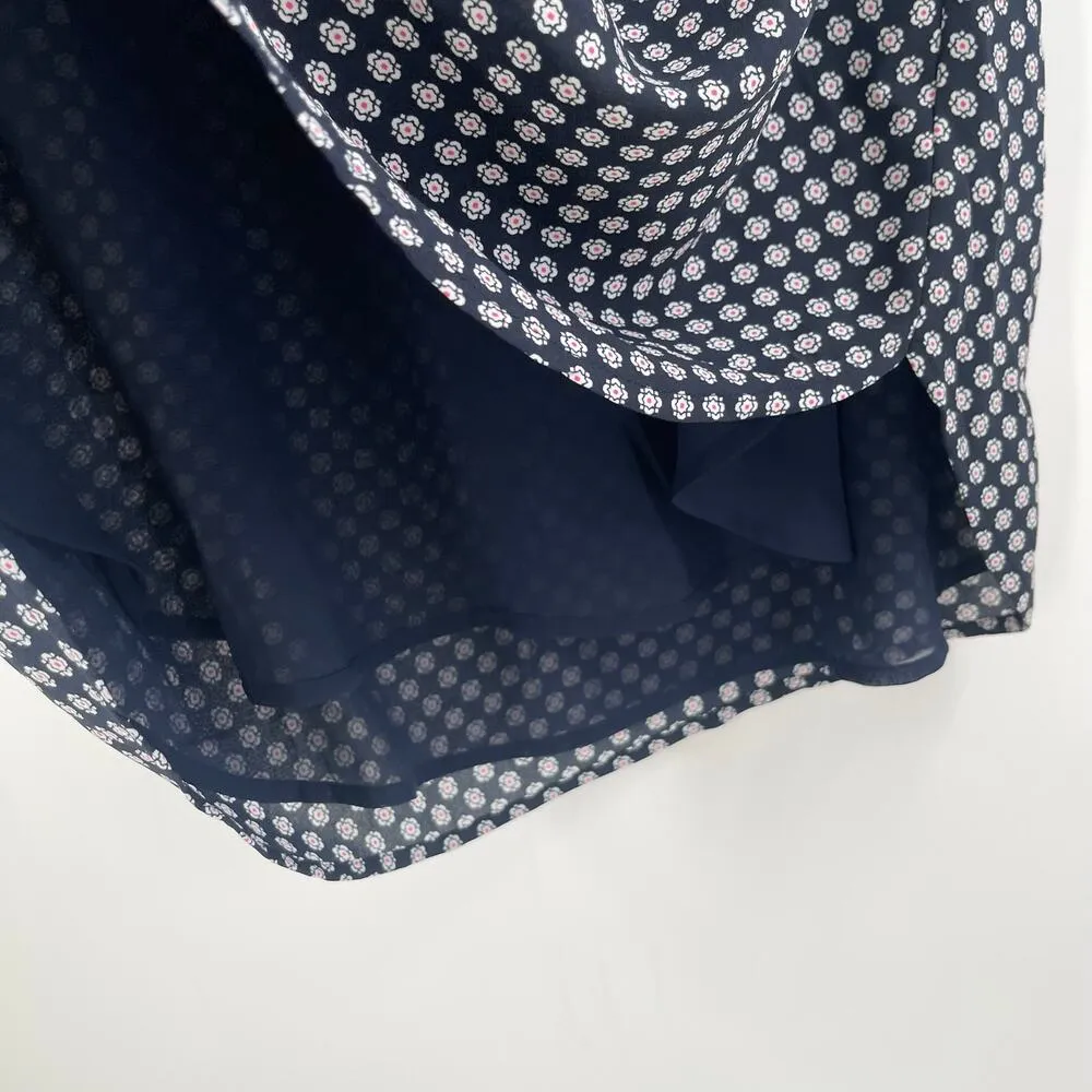 LOFT ANN TAYLOR Tank Blouse Size Small Abstract Floral Detail Navy Boxy Flowy - Image 8